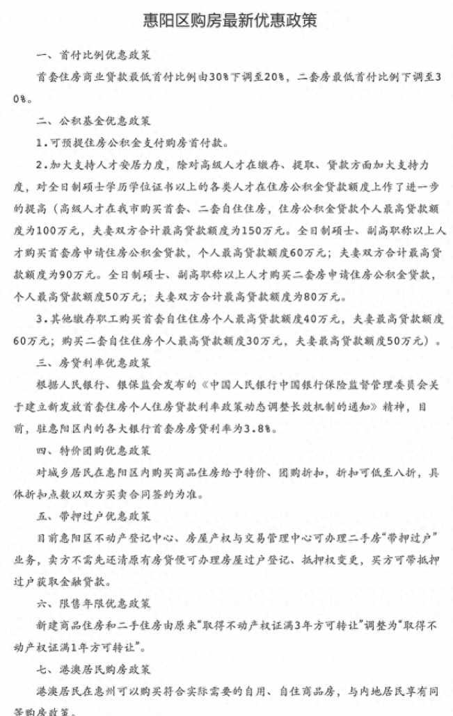 折扣低至八折！惠阳出台最新购房优惠政策