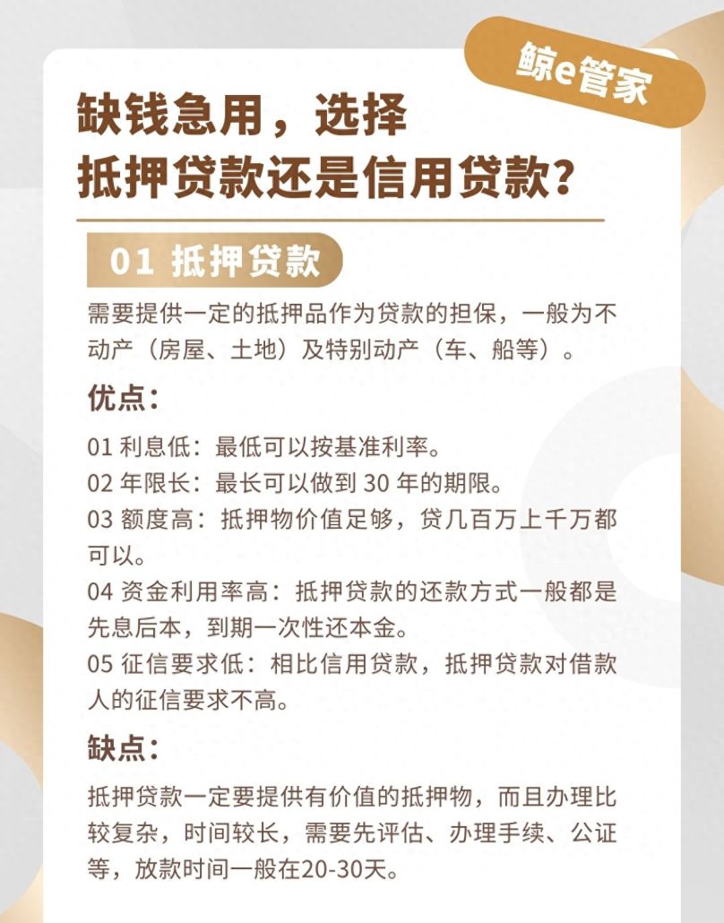 缺钱急用，应该选择抵押贷款还是信用贷款？