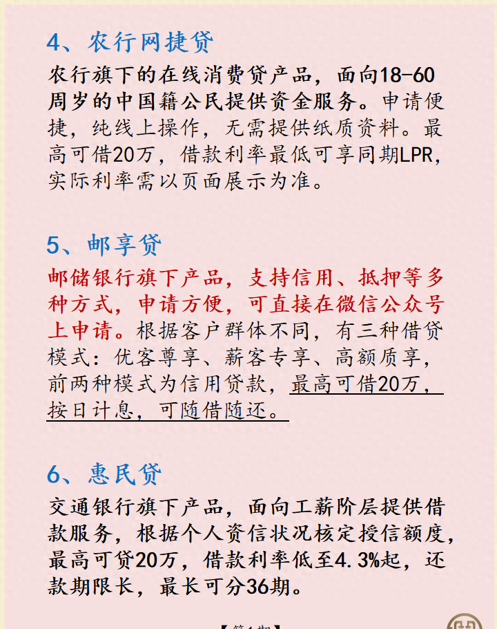 盘点各大银行的贷款产品（中农工建）