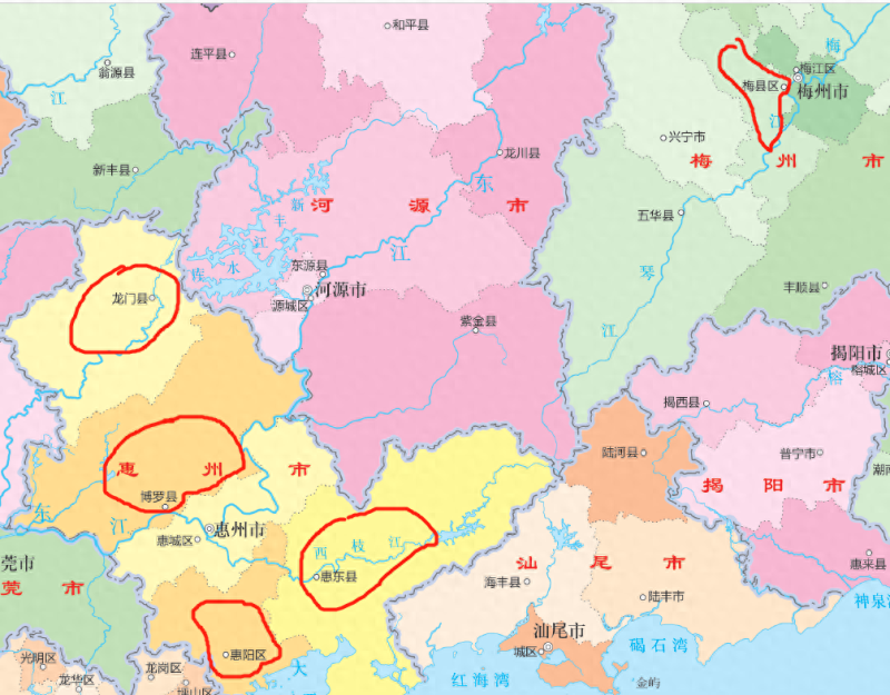 广东惠阳、惠东、博罗、龙门、梅县现状对比