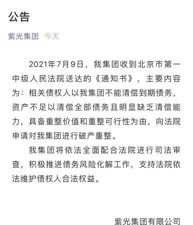 紫光集团债务重组及紫光集团债务重组最新消息