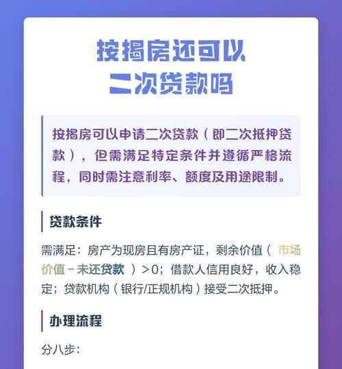 按揭房产二次抵押贷款有哪些条件