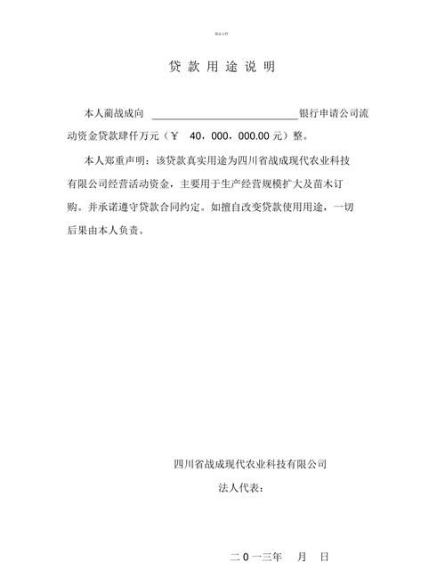 企业向银行贷款用途证明撰写指南